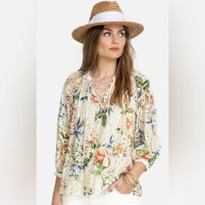 JOHNNY WAS Jade Sonnet Eyelet Peasant Top Boho. Like new!